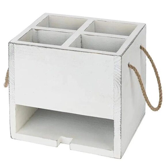 Silverware Caddy With Handle, Wooden Utensil Napkin Holder Utensil Organizer - Picture 4 of 6